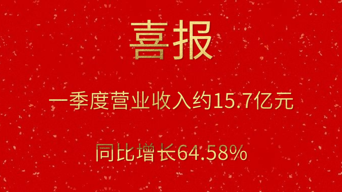 公司一季度實現(xiàn)營業(yè)收入約15.7億元，同比增長64.58%